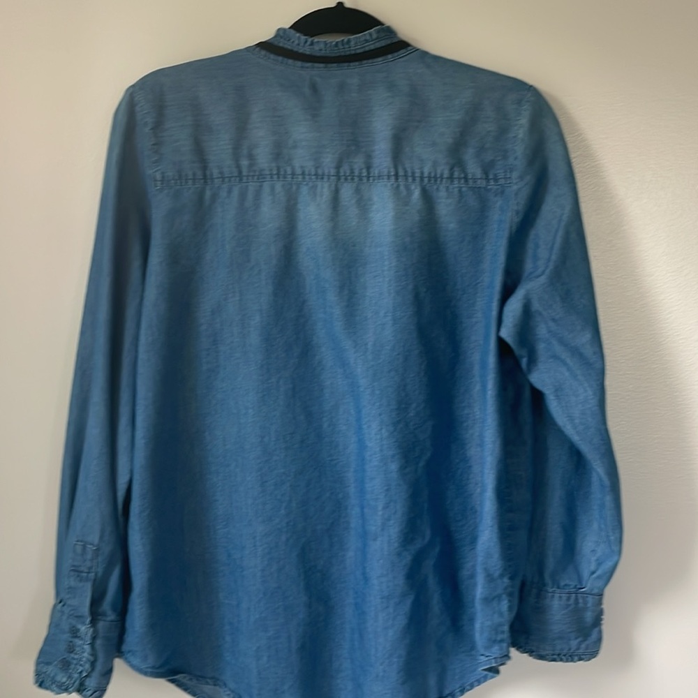 Kensie Jeans denim top with black tie around neck sizeL - Picture 8 of 10
